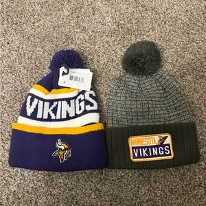 NFL Vikings Pom-Pom Beanie Set - Purple and Gray